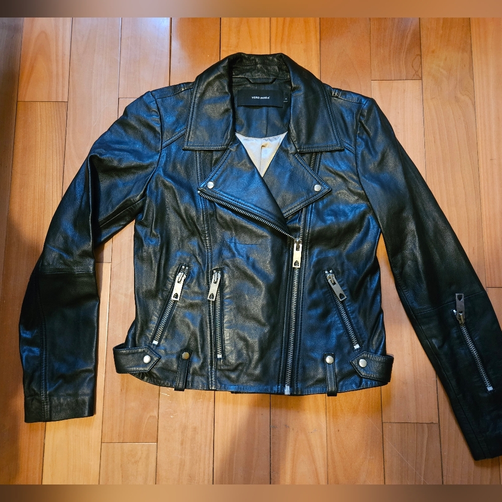 Vero Moda Black Leather Asymmetrical Moto Jacket